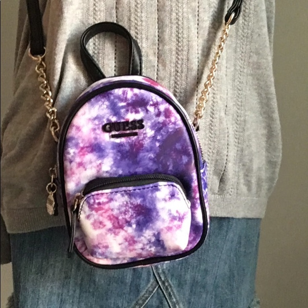 Guess Mini Crossbody Backpack Shape With Chain Strap in Galexy Tie Dye Print